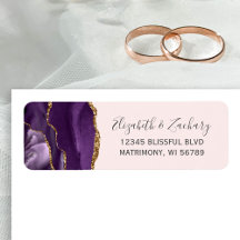 Endereço de Retorno de Casamento Rosa Dourado Chic