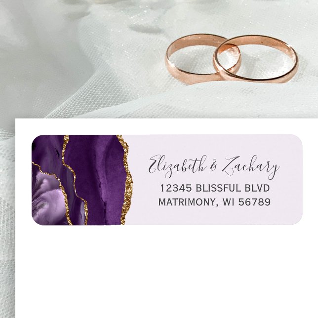 Etiqueta Endereço de Retorno de Casamento Roxo Pálido Chic  (Criador carregado)