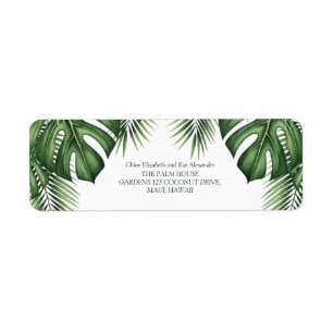 Etiqueta Endereço de Retorno de Casamento Tropical Monstera