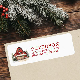Etiqueta Endereço de Retorno de Celeiro Rústico de Natal