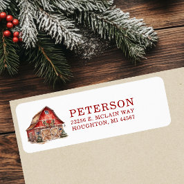 Etiqueta Endereço de Retorno de Celeiro Rústico de Natal