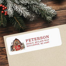 Etiqueta Endereço de Retorno de Celeiro Rústico de Natal
