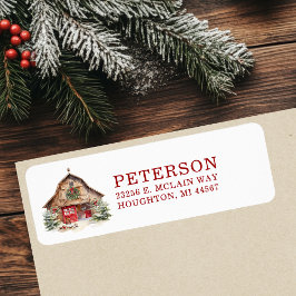 Etiqueta Endereço de Retorno de Celeiro Rústico de Natal