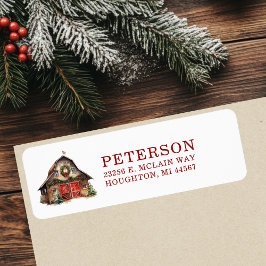 Etiqueta Endereço de Retorno de Celeiro Rústico de Natal
