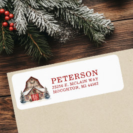 Etiqueta Endereço de Retorno de Celeiro Rústico de Natal