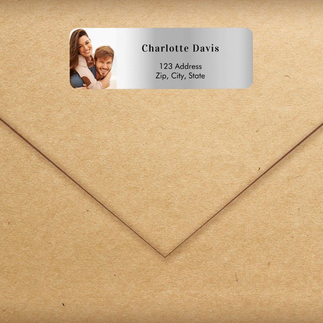 Etiqueta Endereço de retorno de foto de casamento prateado (Criador carregado)