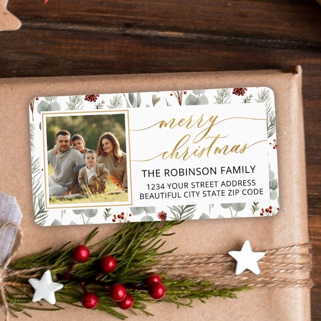 Etiqueta Endereço de Retorno de Fotografia de Script Dourad (Criador carregado)