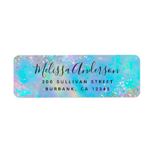 Etiqueta Endereço de Retorno de Iridescente Opal Holográfic
