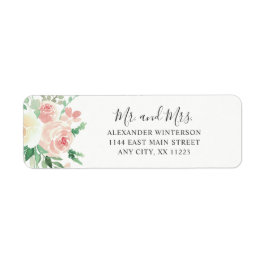 Etiqueta Endereço de retorno de MR & MRS Floral Blush Pink