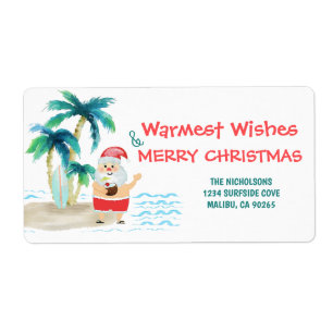 Etiqueta Endereço de Retorno de Natal de Praia Tropical do