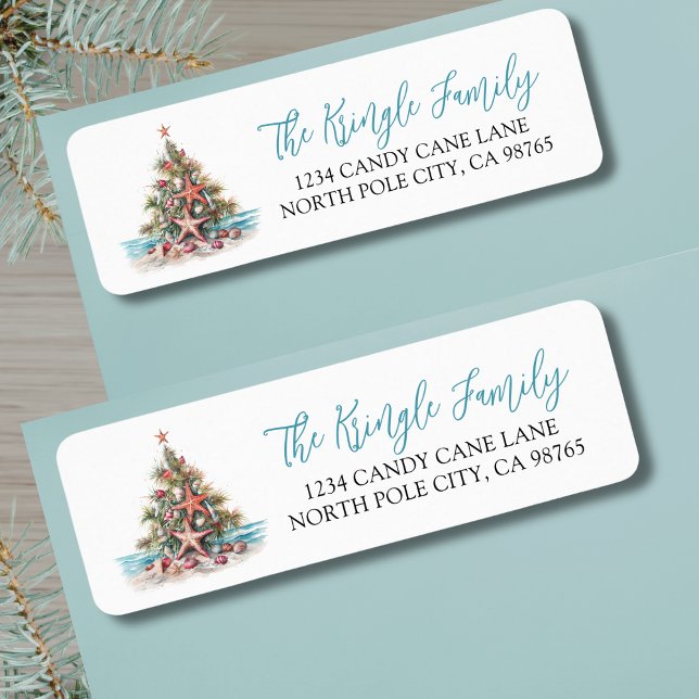 Etiqueta Endereço de Retorno de Natal na Praia (Beach Christmas Return Address label )