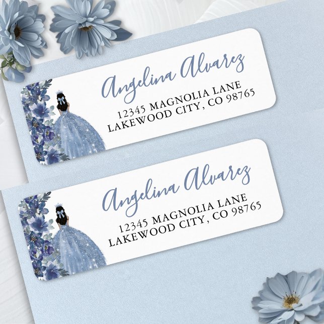 Etiqueta Endereço de Retorno de Quinceanera Azul (Blue Quinceanera Return Address Label )