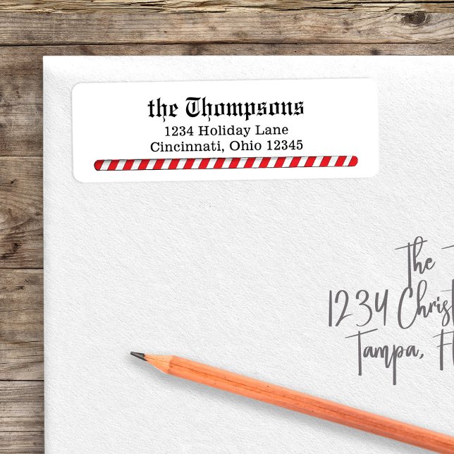 Etiqueta Endereço de Retorno de Whimsical Candy de Natal (Christmas candy cane stripes simple candy cane stripes. )