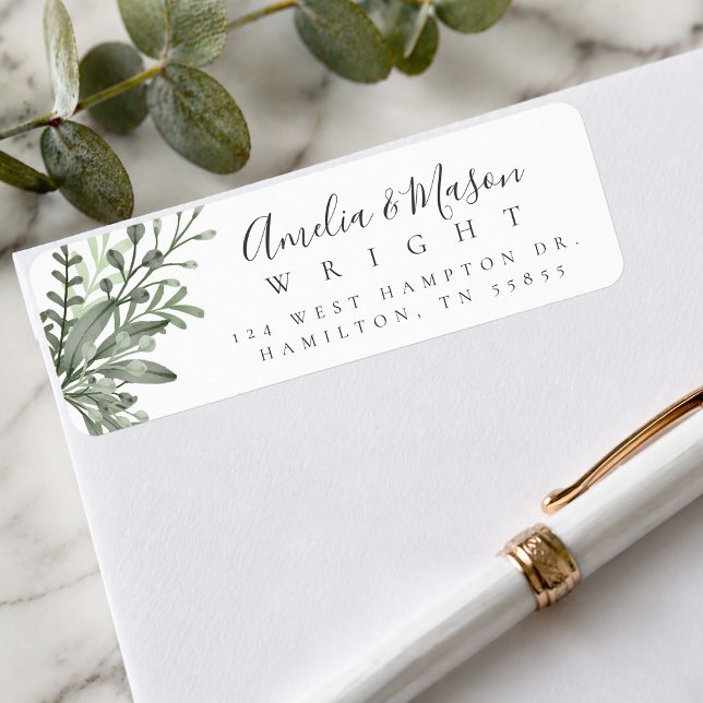 Etiqueta Endereço de Retorno do Casamento de Folhagem Botân (Botanical Foliage Wedding Return Address Label)