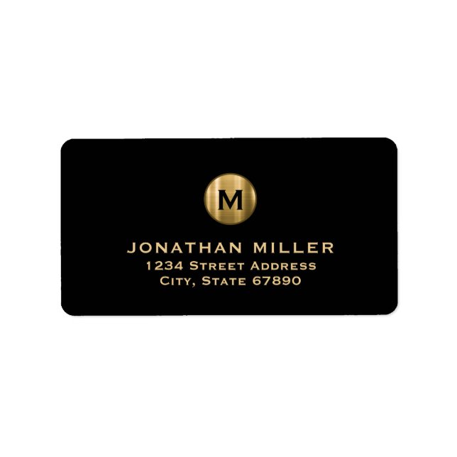 Etiqueta Endereço de Retorno do Monograma Dourado Preto Mod (Frente)