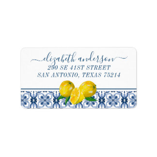 Etiqueta Endereço de Retorno Elegante Limão Azulejo Italian