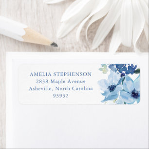 Etiqueta Endereço de Retorno Floral Aquarela Azul Chic