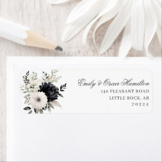 Etiqueta Endereço de Retorno Floral Escuro Preto e Creme Bo
