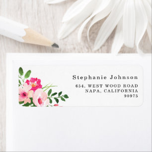 Etiqueta Endereço de Retorno Floral Rosa Aquarela Bonito