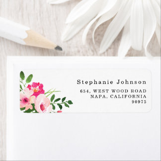 Etiqueta Endereço de Retorno Floral Rosa Aquarela Bonito