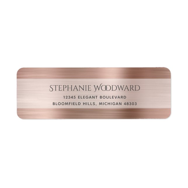 Etiqueta Endereço de Retorno Metálico Rosa Elegante com Bru (Frente)