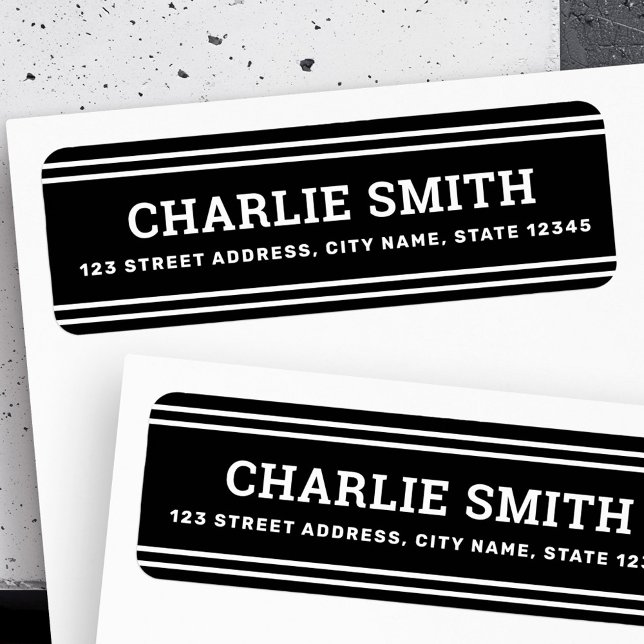 Etiqueta Endereço de retorno preto das linhas brancas moder (Modern white lines black return address label)