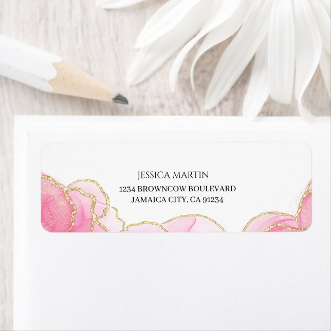 Etiqueta Endereço de retorno rosa e Dourado moderno (Insitu)