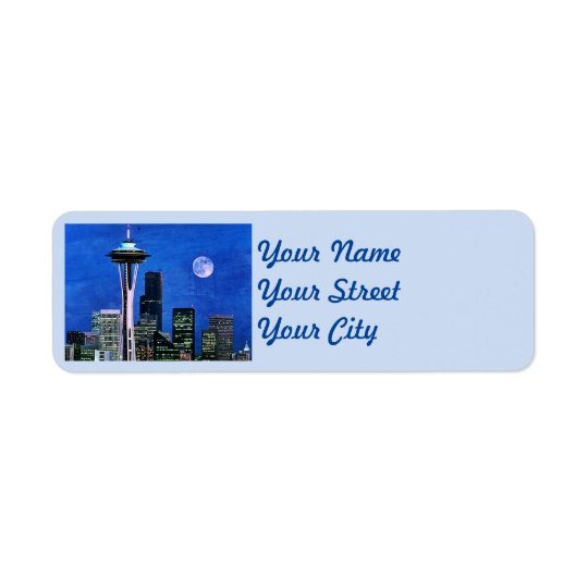 Etiqueta Endereço De Retorno Skyline azul de Seattle