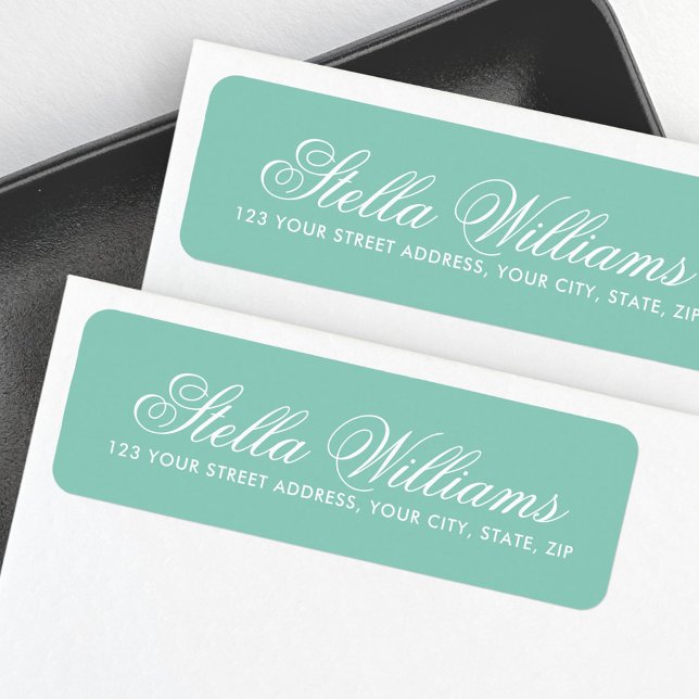 Etiqueta Endereço de script de caligrafia verde pastel româ (Romantic pastel green calligraphy script address label)