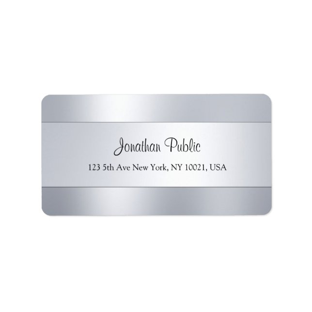 Etiqueta Endereço de Script de Mão Moderna do Silver Look M (Frente)