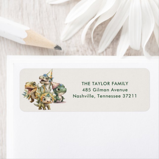 Etiqueta Endereço do Aniversário de criança do Dinossauro e (Insitu)