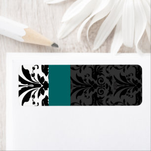 Etiqueta Endereço do Aquamarine & Black Bumble Bee Damask