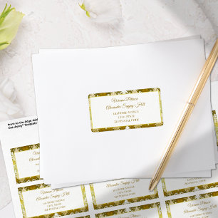 Etiqueta Endereço do Casamento tema damasco Verde Dourado R