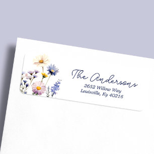 Etiqueta Endereço do Chá de Bebê Boho Flor Silvestre Azul