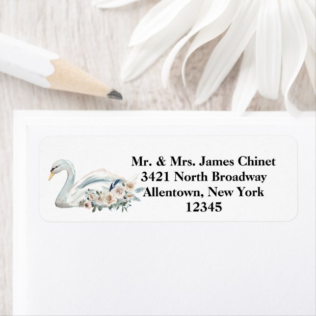 Etiqueta Endereço do Cisne Branco Elegante (Insitu)