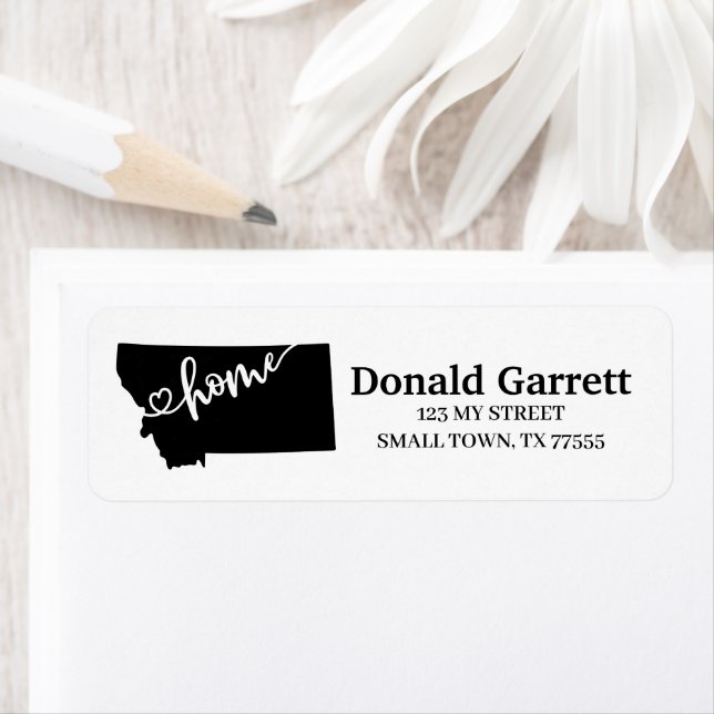 Etiqueta Endereço do Home State Outline Heart Montana (Insitu)