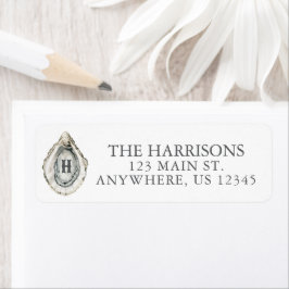 Etiqueta Endereço do Monograma de Ostra Costeira de Aquarel