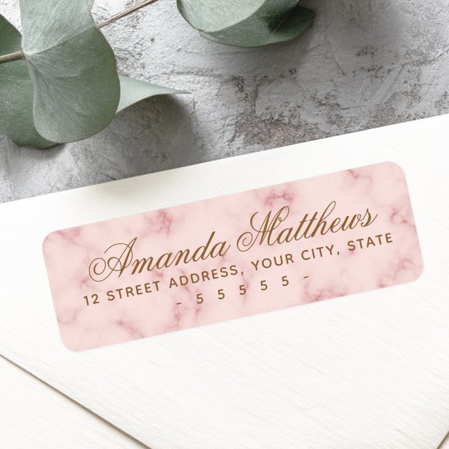 Etiqueta Endereço do script de caligrafia de pincel (Blush pink marble calligraphy script address label)
