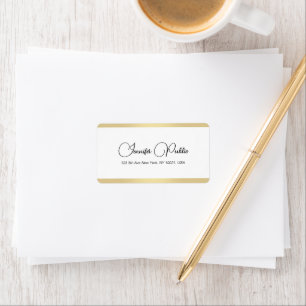 Etiqueta Endereço Dourado branco Elegante manuscrito