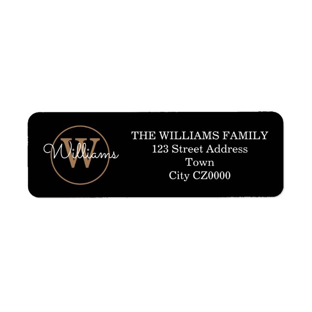 Etiqueta Endereço Dourado Preto do Monograma de Script Mode (Frente)