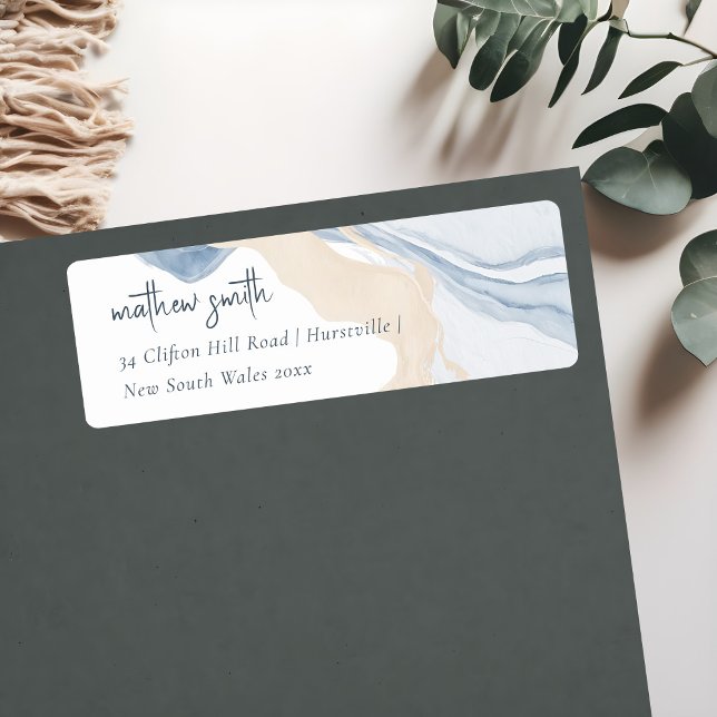 Etiqueta Endereço Elegante de Beige Costeira Azul Elegante  (Criador carregado)