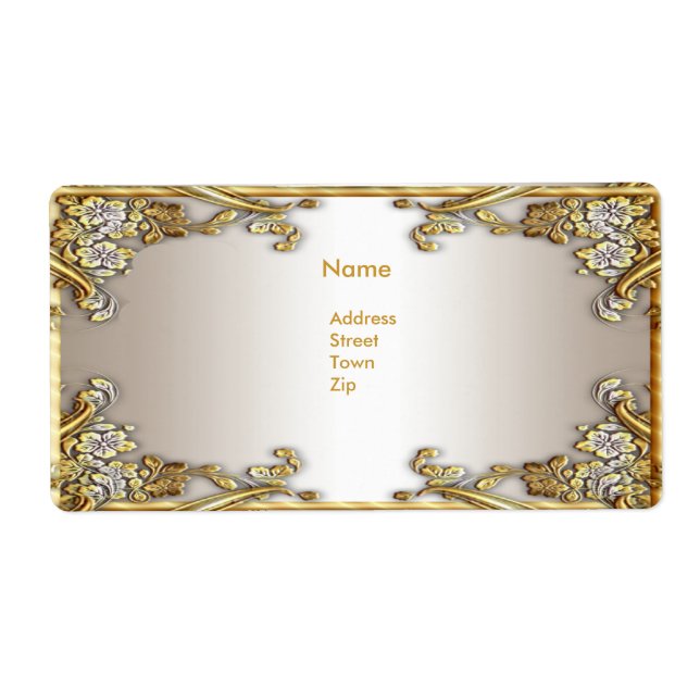 Etiqueta Endereço Elegante Dourado Creme (Frente)