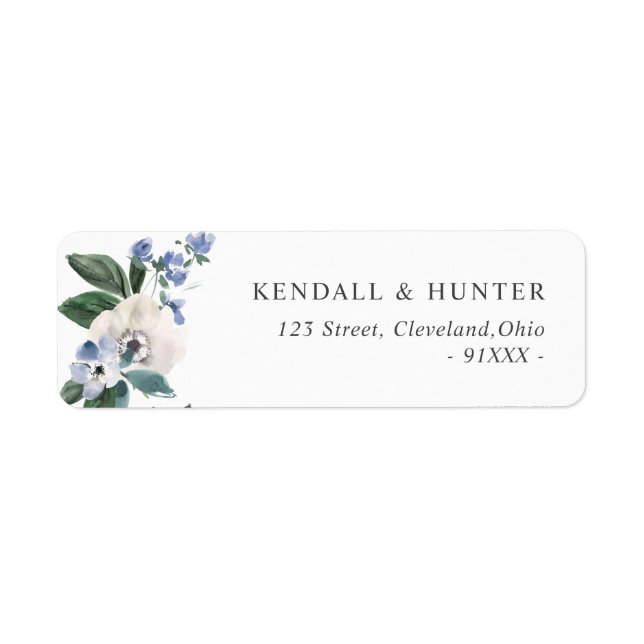 Etiqueta endereço floral azul e verde pintado (Frente)