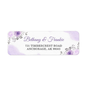 Etiqueta Endereço floral roxo Pastel do casamento da