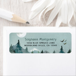 Etiqueta Endereço Floresta Montanhas Pássaros Aquarela