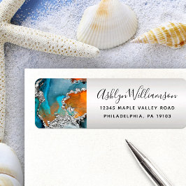 Etiqueta Endereço laranja de cor aquática agate turquoise p