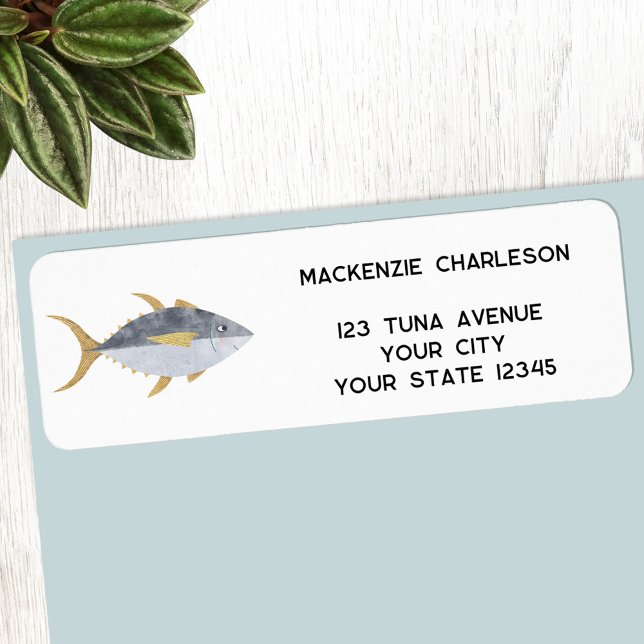 Etiqueta Endereço para devolução de peixes de atum (Yellowfin Tuna fish personalized return address label)