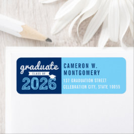 Etiqueta Endereço para Graduação Azul Moderno de 2025 - Des