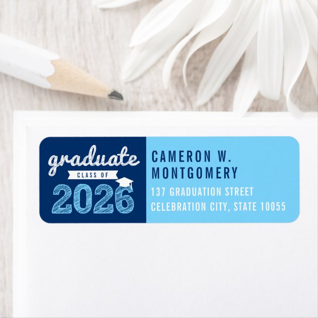Etiqueta Endereço para Graduação Azul Moderno de 2025 - Des (Insitu)