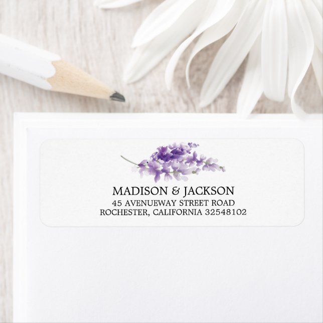 Etiqueta Endereço Personalizado de Casamento de lavanda Wat (Insitu)